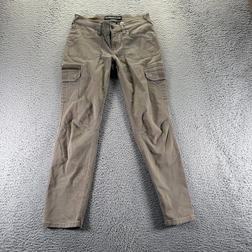 Express Pant Women 4 Brown Cotton Cargo Straight Stretch Utility Workwear Travel